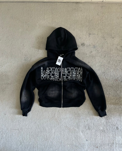 Rhinestone Lettered Zipup